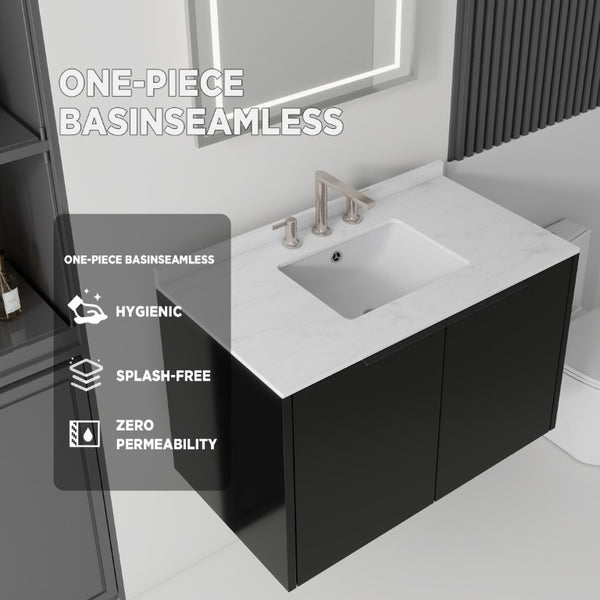 English Elm 36 Inch Wall Mounted Bathroom Vanity Carrara Marble Top Undermount Sink Plywood B2775S00340