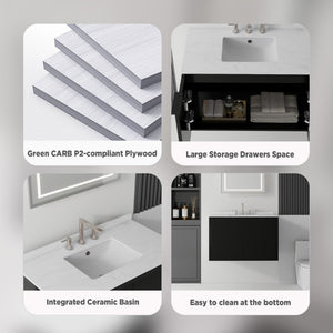 English Elm 36 Inch Wall Mounted Bathroom Vanity Carrara Marble Top Undermount Sink Plywood B2775S00340