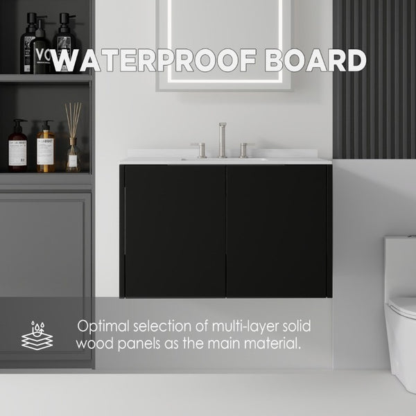 English Elm 36 Inch Wall Mounted Bathroom Vanity Carrara Marble Top Undermount Sink Plywood B2775S00340