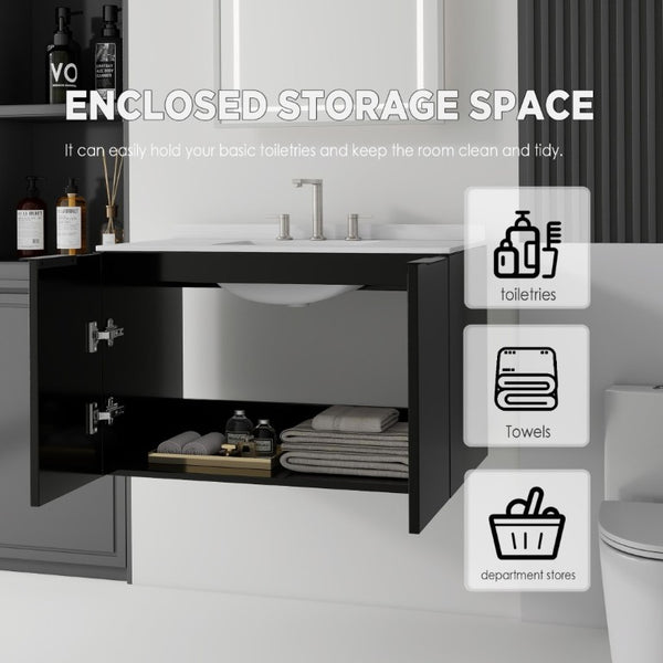 English Elm 36 Inch Wall Mounted Bathroom Vanity Carrara Marble Top Undermount Sink Plywood B2775S00340