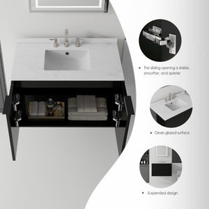 English Elm 36 Inch Wall Mounted Bathroom Vanity Carrara Marble Top Undermount Sink Plywood B2775S00340