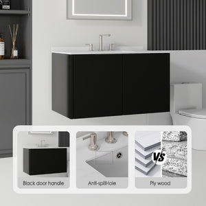 English Elm 36 Inch Wall Mounted Bathroom Vanity Carrara Marble Top Undermount Sink Plywood B2775S00340