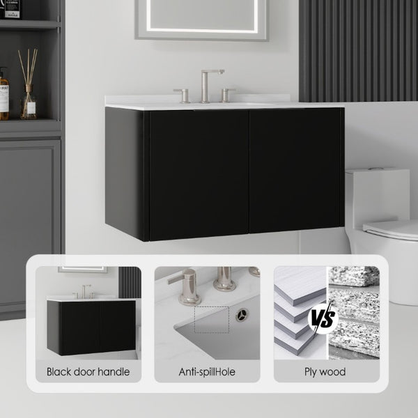 English Elm 36 Inch Wall Mounted Bathroom Vanity Carrara Marble Top Undermount Sink Plywood B2775S00340