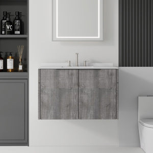 English Elm 36 Inch Floating Bathroom Vanity Cultured Marble Countertop Undermount Sink Grey Cabinet B2775S00341