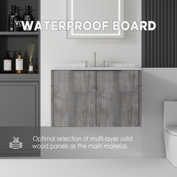 English Elm 36 Inch Floating Bathroom Vanity Cultured Marble Countertop Undermount Sink Grey Cabinet B2775S00341