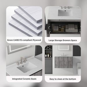 English Elm 36 Inch Floating Bathroom Vanity Cultured Marble Countertop Undermount Sink Grey Cabinet B2775S00341