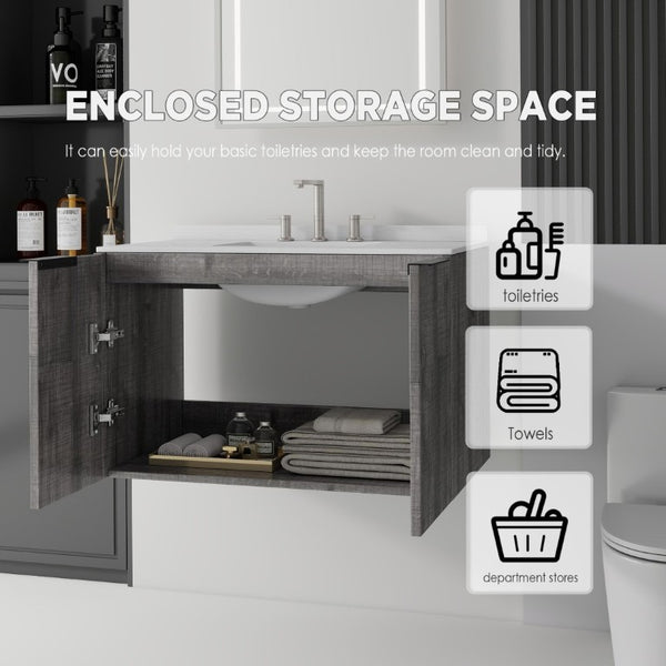 English Elm 36 Inch Floating Bathroom Vanity Cultured Marble Countertop Undermount Sink Grey Cabinet B2775S00341