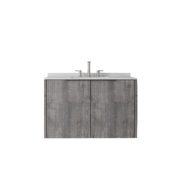 English Elm 36 Inch Floating Bathroom Vanity Cultured Marble Countertop Undermount Sink Grey Cabinet B2775S00341