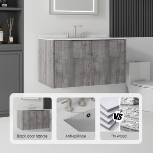 English Elm 36 Inch Floating Bathroom Vanity Cultured Marble Countertop Undermount Sink Grey Cabinet B2775S00341