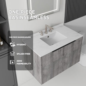 English Elm 36 Inch Floating Bathroom Vanity Cultured Marble Countertop Undermount Sink Grey Cabinet B2775S00341