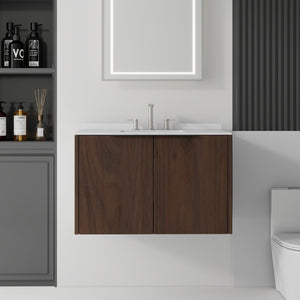 English Elm 36 Inch Floating Vanity with Undermount Sink Carrara Marble Top Soft Close Cabinet B2775S00343