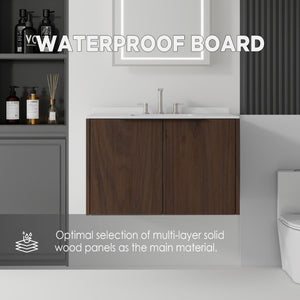 English Elm 36 Inch Floating Vanity with Undermount Sink Carrara Marble Top Soft Close Cabinet B2775S00343