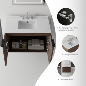 English Elm 36 Inch Floating Vanity with Undermount Sink Carrara Marble Top Soft Close Cabinet B2775S00343