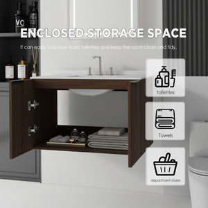 English Elm 36 Inch Floating Vanity with Undermount Sink Carrara Marble Top Soft Close Cabinet B2775S00343