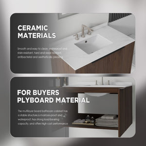 English Elm 36 Inch Floating Vanity with Undermount Sink Carrara Marble Top Soft Close Cabinet B2775S00343