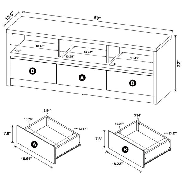 English Elm O'brien Matte Black Low Profile Media Console with Three Drawers for Living Rooms B2777P535863