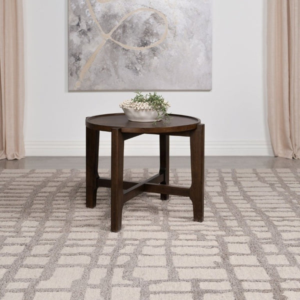 English Elm Mavis Solid Hardwood Round End Table with Cross Beam Base for Living or Bedroom B2777P535868