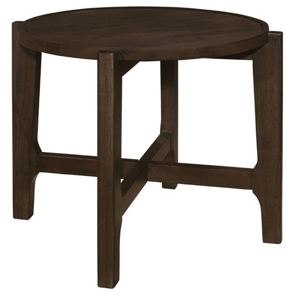 English Elm Mavis Solid Hardwood Round End Table with Cross Beam Base for Living or Bedroom B2777P535868