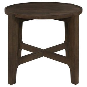 English Elm Mavis Solid Hardwood Round End Table with Cross Beam Base for Living or Bedroom B2777P535868