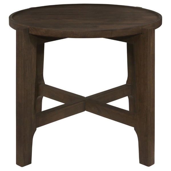 English Elm Mavis Solid Hardwood Round End Table with Cross Beam Base for Living or Bedroom B2777P535868