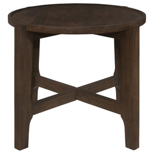 English Elm Mavis Solid Hardwood Round End Table with Cross Beam Base for Living or Bedroom B2777P535868