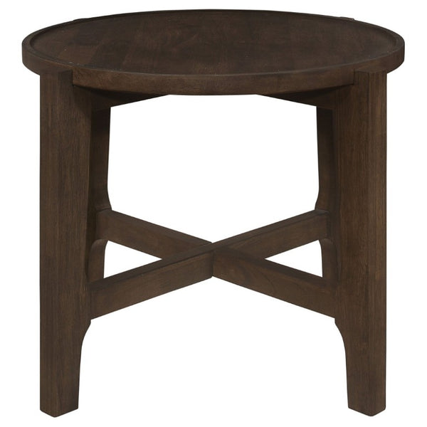 English Elm Mavis Solid Hardwood Round End Table with Cross Beam Base for Living or Bedroom B2777P535868