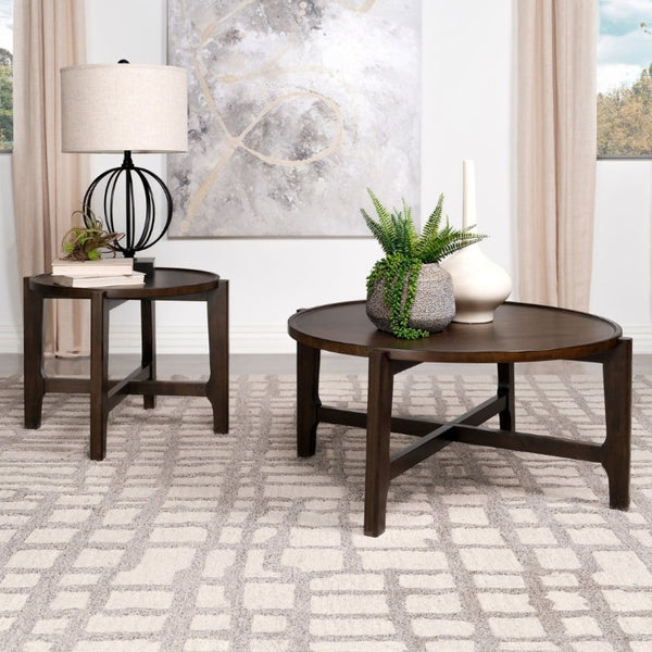 English Elm Mavis Solid Hardwood Round End Table with Cross Beam Base for Living or Bedroom B2777P535868