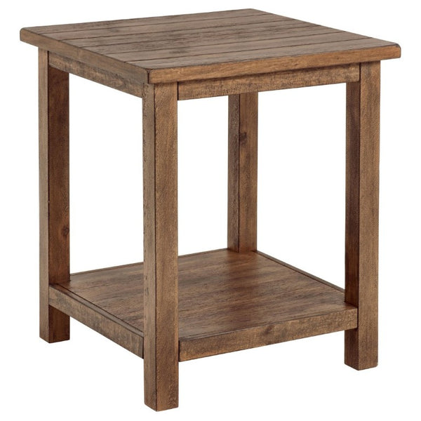 English Elm Castleton Rustic Pine End Table with Open Shelf for Farmhouse Living Rooms B2777P535869