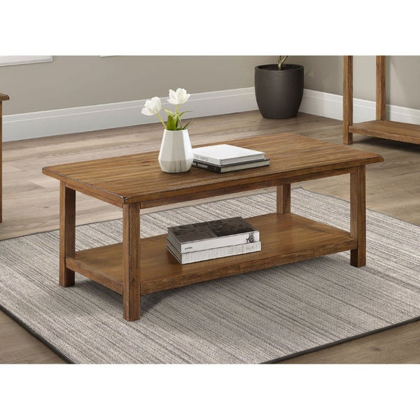 English Elm Castleton Rustic Pine Coffee Table with Open Storage Shelf for Farmhouse Living Rooms Distressed Brown B2777P535870
