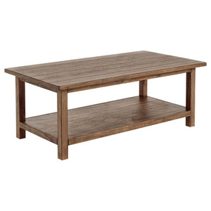 English Elm Castleton Rustic Pine Coffee Table with Open Storage Shelf for Farmhouse Living Rooms Distressed Brown B2777P535870