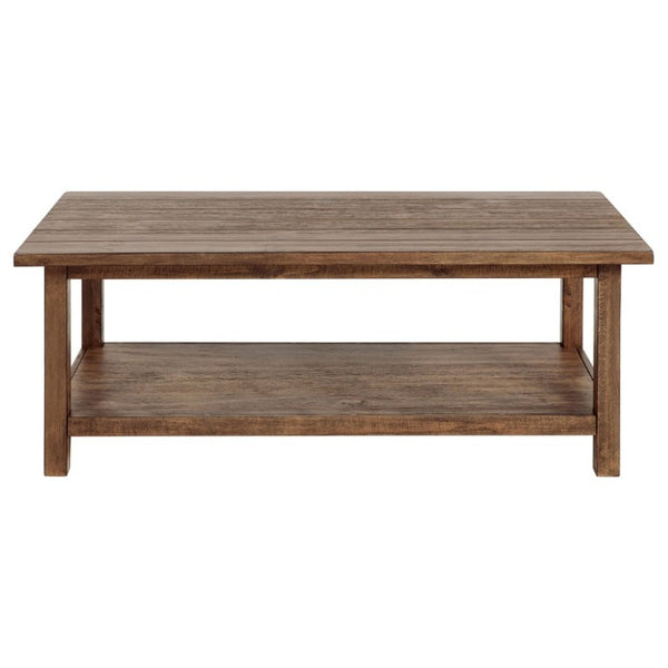 English Elm Castleton Rustic Pine Coffee Table with Open Storage Shelf for Farmhouse Living Rooms Distressed Brown B2777P535870
