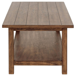 English Elm Castleton Rustic Pine Coffee Table with Open Storage Shelf for Farmhouse Living Rooms Distressed Brown B2777P535870