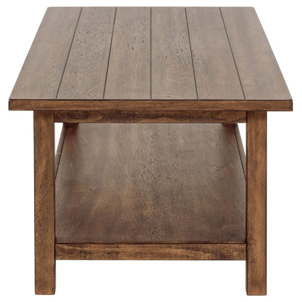 English Elm Castleton Rustic Pine Coffee Table with Open Storage Shelf for Farmhouse Living Rooms Distressed Brown B2777P535870