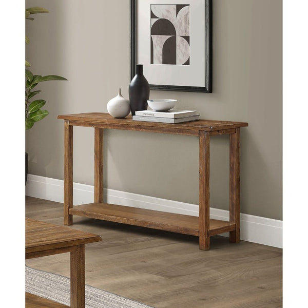 English Elm Castleton Rustic Entryway Console Table with Open Shelf and Distressed Wood Finish B2777P535871