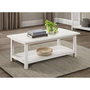 English Elm Castleton Rustic Pine Coffee Table with Open Storage Shelf for Farmhouse Living Rooms Antique White B2777P535872