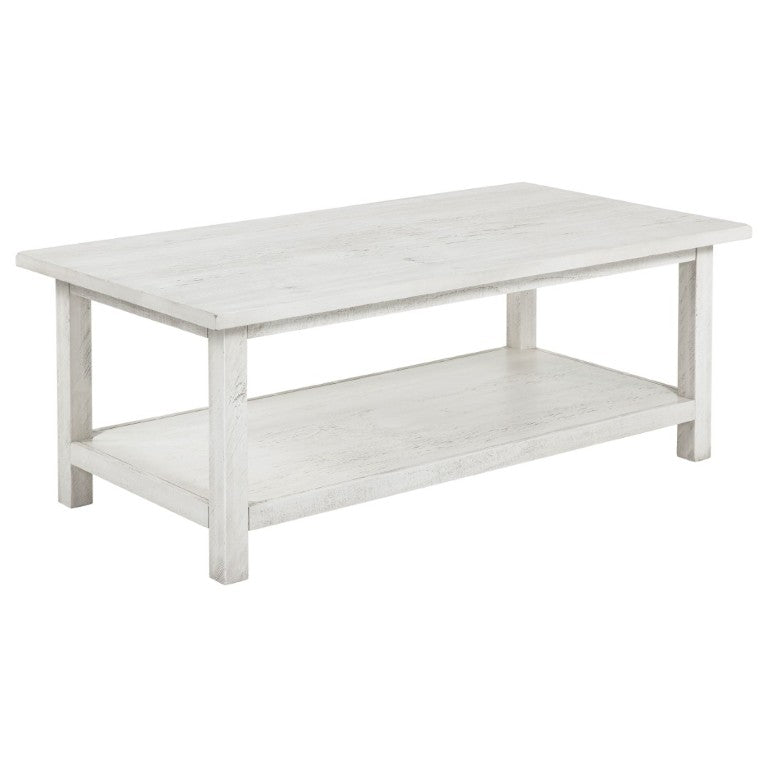 English Elm Castleton Rustic Pine Coffee Table with Open Storage Shelf for Farmhouse Living Rooms Antique White B2777P535872