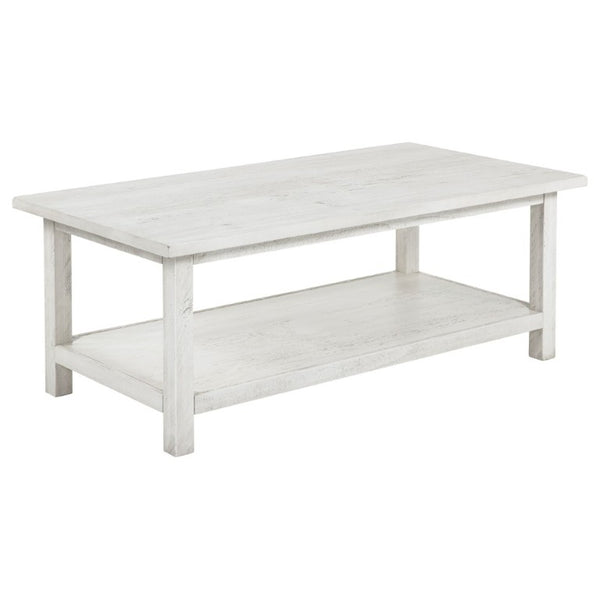 English Elm Castleton Rustic Pine Coffee Table with Open Storage Shelf for Farmhouse Living Rooms Antique White B2777P535872