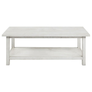 English Elm Castleton Rustic Pine Coffee Table with Open Storage Shelf for Farmhouse Living Rooms Antique White B2777P535872