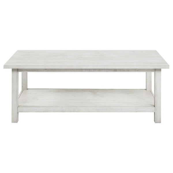 English Elm Castleton Rustic Pine Coffee Table with Open Storage Shelf for Farmhouse Living Rooms Antique White B2777P535872