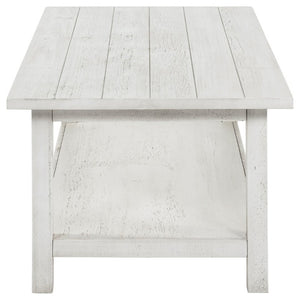 English Elm Castleton Rustic Pine Coffee Table with Open Storage Shelf for Farmhouse Living Rooms Antique White B2777P535872