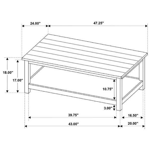 English Elm Castleton Rustic Pine Coffee Table with Open Storage Shelf for Farmhouse Living Rooms Antique White B2777P535872
