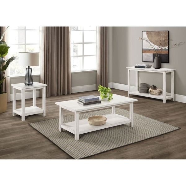 English Elm Castleton Rustic Pine Coffee Table with Open Storage Shelf for Farmhouse Living Rooms Antique White B2777P535872
