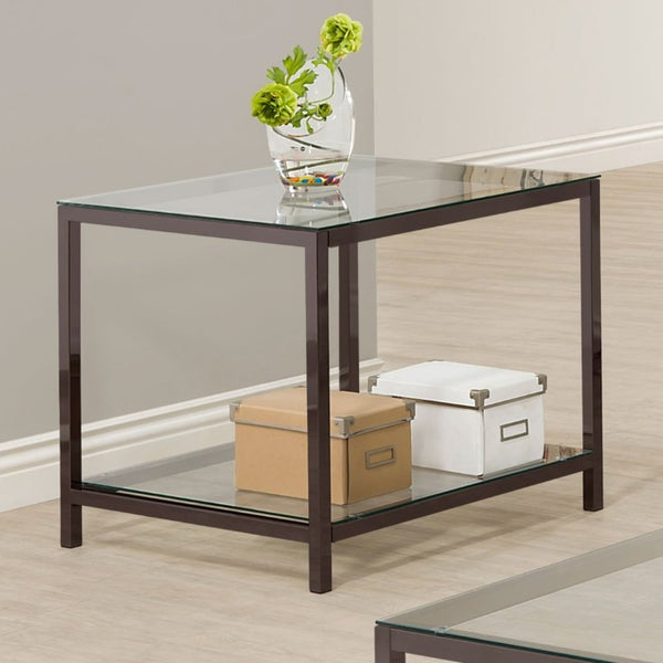 English Elm Weston Black Nickel Metal Frame End Table with Tempered Glass Top and Open Shelf B2777P535873