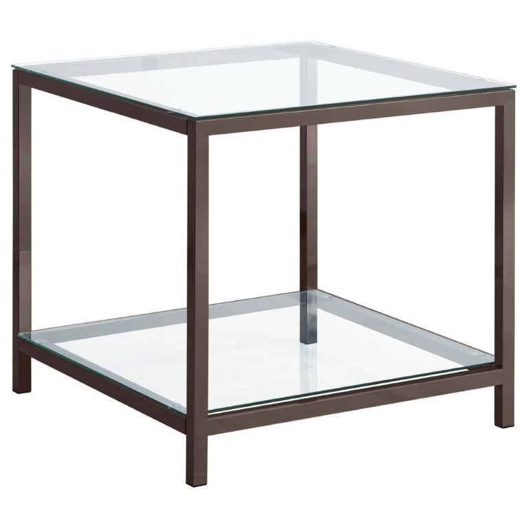 English Elm Weston Black Nickel Metal Frame End Table with Tempered Glass Top and Open Shelf B2777P535873