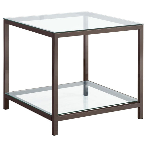 English Elm Weston Black Nickel Metal Frame End Table with Tempered Glass Top and Open Shelf B2777P535873