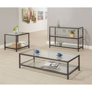 English Elm Weston Black Nickel Metal Frame End Table with Tempered Glass Top and Open Shelf B2777P535873