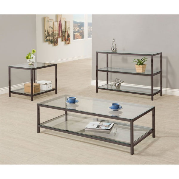 English Elm Weston Black Nickel Metal Frame End Table with Tempered Glass Top and Open Shelf B2777P535873