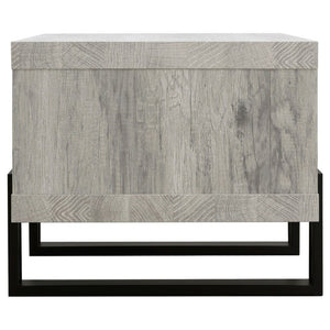 English Elm Grey Driftwood Finish Coffee Table with Open Shelf and Industrial Metal Base B2777P535874