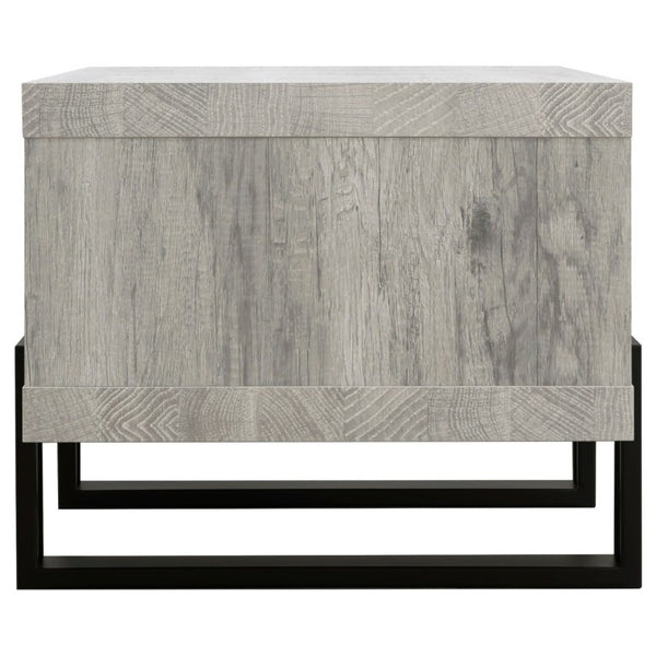 English Elm Grey Driftwood Finish Coffee Table with Open Shelf and Industrial Metal Base B2777P535874