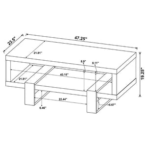 English Elm Grey Driftwood Finish Coffee Table with Open Shelf and Industrial Metal Base B2777P535874